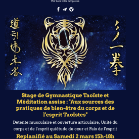 Stage du 2 mars 2024  : Stage de Gymnastique Taoïste et Méditation assise : “Aux sources des pratiques de bien-être du corps et de l’esprit Taoïstes