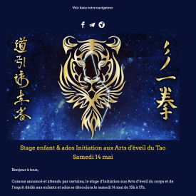 Stage du 14 mai  2022  : Stage enfant & ados Initiation aux Arts d’éveil du Tao